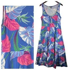 Chaps Ralph Lauren Sz Large 12 14 Maxi Dress Hawaiian Floral Blue Pink Slvlss